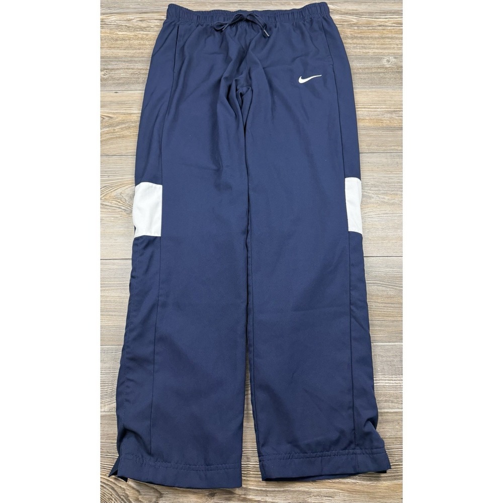 Nike Track Pants Mens Large Blue White Dri-Fit Athletic Snap Bottoms Warm Up Y2K